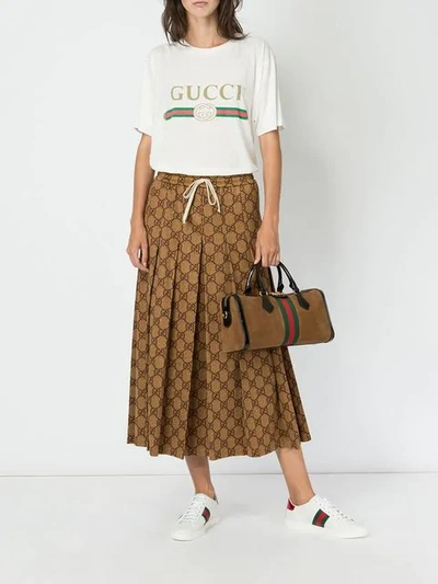 Shop Gucci Logo Pattern Tote Bag In Brown