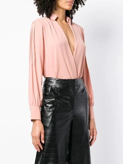 Shop Elisabetta Franchi Wrap Long-sleeve Bodysuit - Pink & Purple
