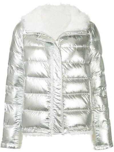 Shop Yves Salomon Army Shearling Padded Jacket - Metallic