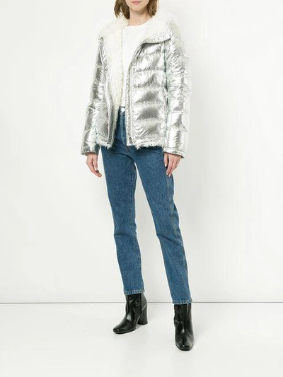 Shop Yves Salomon Army Shearling Padded Jacket - Metallic