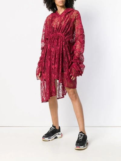 Shop Barbara Bologna Lace Oversized Hooded Dress In Red