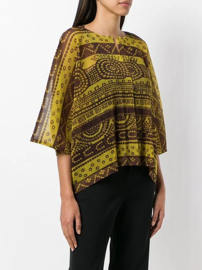 Shop Issey Miyake Pleats Please By  Printed Cape Top - Yellow