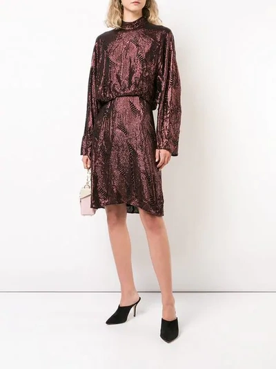 Shop Sally Lapointe Metallic Detail Longsleeved Dress - Red