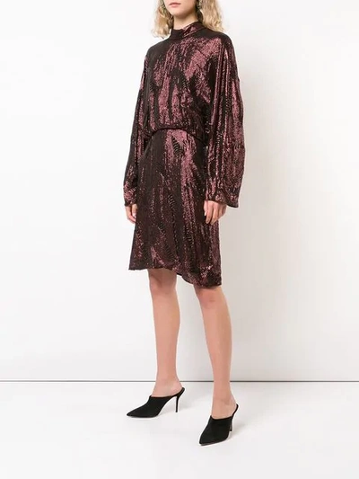 Shop Sally Lapointe Metallic Detail Longsleeved Dress - Red