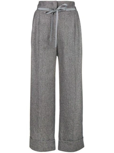 Shop Giorgio Armani Tie Fastening Cropped Trousers - Grey