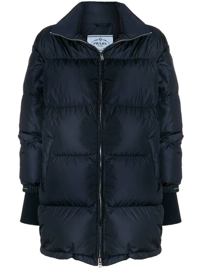 Shop Prada Oversized Puffer Coat - Blue