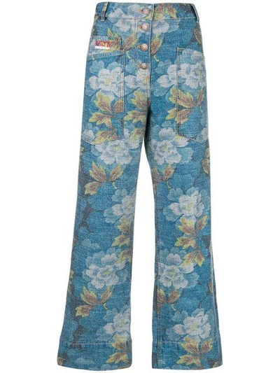 Shop Kenzo Wide Leg Indonesian Flower Jeans In Blue