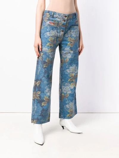 Shop Kenzo Wide Leg Indonesian Flower Jeans In Blue