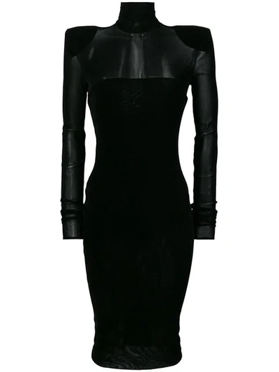 Shop Alexandre Vauthier Sheer Panel Midi Dress - Black
