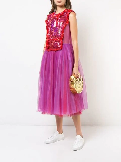 Shop Comme Des Garçons Sequinned Tulle Midi Dress In Red