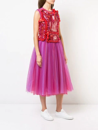 Shop Comme Des Garçons Sequinned Tulle Midi Dress In Red