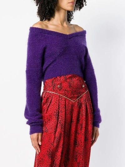 Shop Alessandra Rich Cropped Off-shoulder Sweater - Pink & Purple