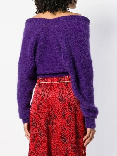 Shop Alessandra Rich Cropped Off-shoulder Sweater - Pink & Purple