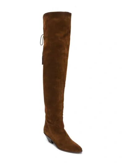 Shop Saint Laurent Knee-length Tassel Boots In Brown