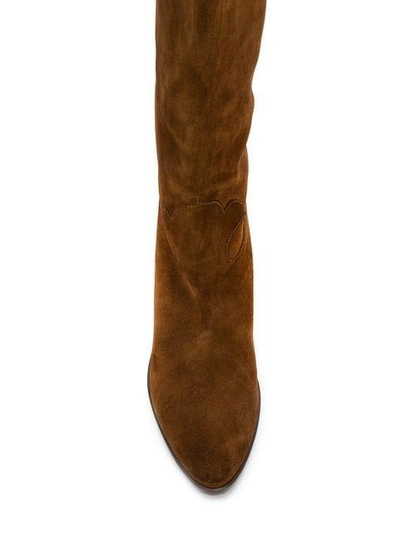 Shop Saint Laurent Knee-length Tassel Boots In Brown