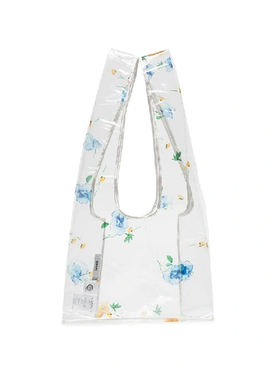 Shop Ganni Floral Printed Transparent Tote Bag - White