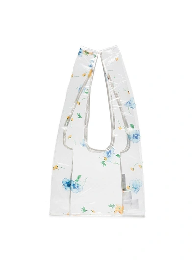 Shop Ganni Floral Printed Transparent Tote Bag - White