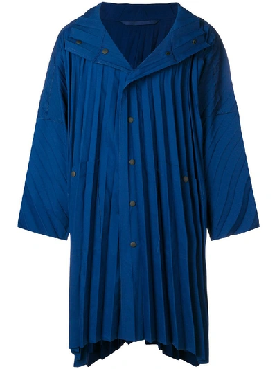 Shop Issey Miyake Homme Plissé  Pleated Single Breasted Coat - Blue