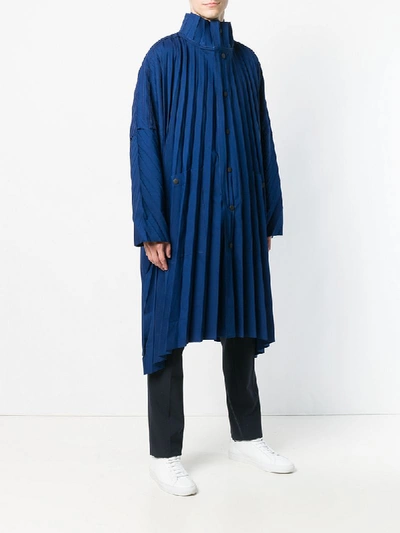Shop Issey Miyake Homme Plissé  Pleated Single Breasted Coat - Blue