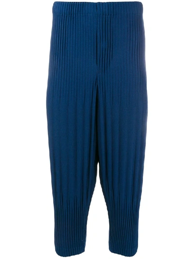 Shop Issey Miyake Pleated Cropped Trousers In Blue