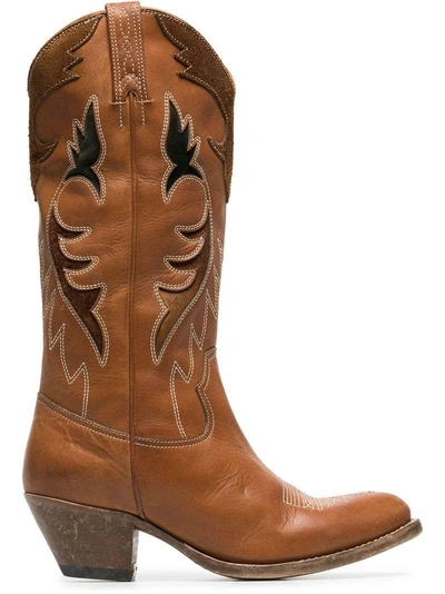 Shop Golden Goose Leather Knee High Cowboy Boots  In Brown