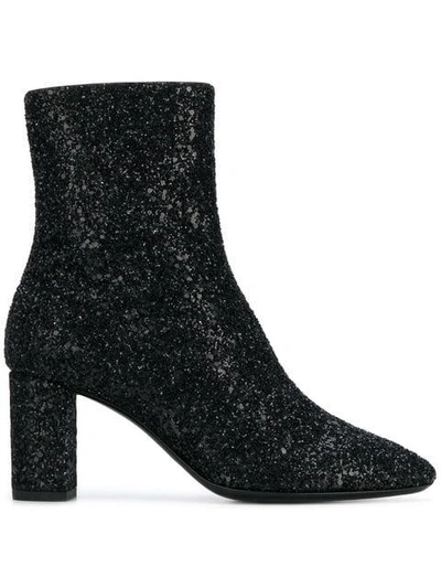 Shop Saint Laurent Lou Glitter Sprinkled Ankle Boots In Black