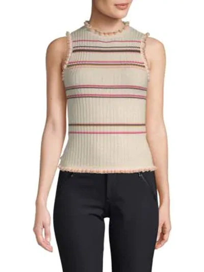 Shop Rebecca Taylor Striped Knit Tank Top In Navy