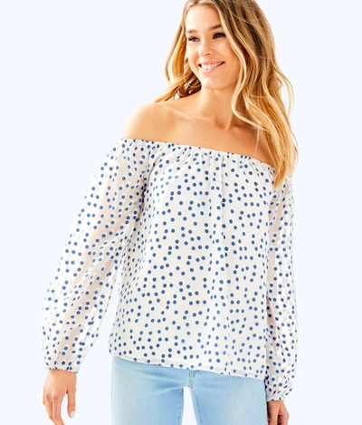 Shop Lilly Pulitzer Lou Lou Top In Bennet Blue Polka Dot