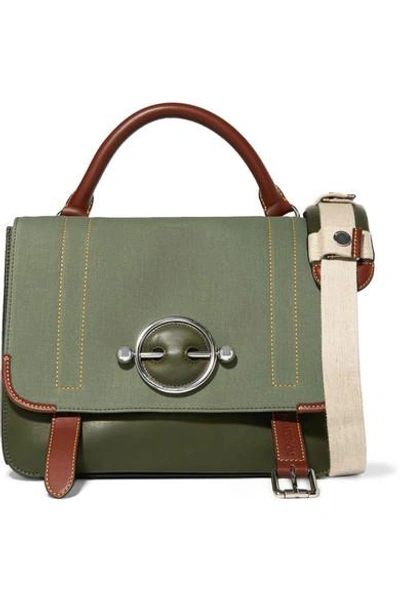 Shop Jw Anderson Disc Lace-up Leather And Canvas Shoulder Bag In Green