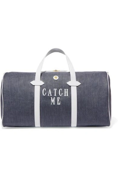 Shop Paravel Main Line Duffel Leather-trimmed Printed Canvas Weekend Bag In Navy