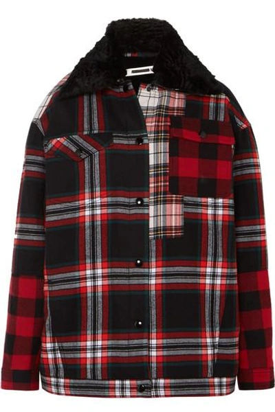 Shop Mcq By Alexander Mcqueen Oversized Faux Fur-lined Tartan Cotton-twill Jacket In Red