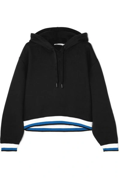 Shop Alexander Wang T Cropped Striped Cotton-blend Hoodie In Black