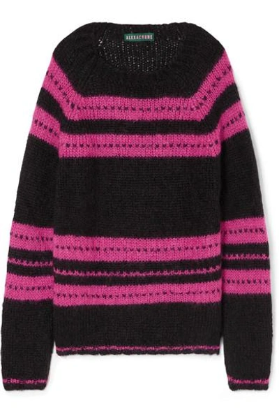 Shop Alexa Chung Striped Mohair-blend Sweater In Black