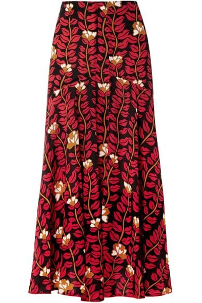 Shop Sonia Rykiel Printed Silk Crepe De Chine Midi Skirt In Red