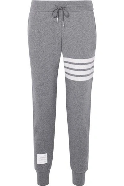 Shop Thom Browne Striped Knitted Track Pants In Gray