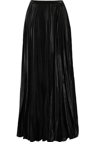 Shop Saint Laurent Plissé-velvet Maxi Skirt In Black