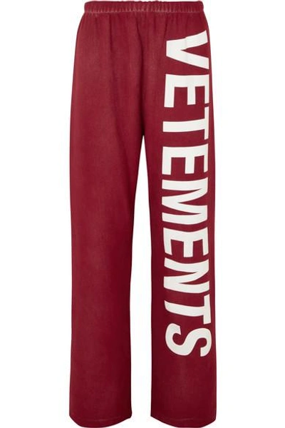 Shop Vetements Printed Cotton-blend Jersey Track Pants In Red