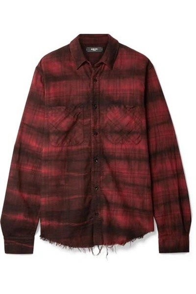 Shop Amiri Cloud Frayed Checked Cotton-flannel Shirt In Red