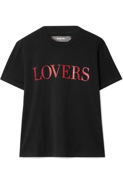 Shop Amiri Glittered Cotton-jersey T-shirt In Black