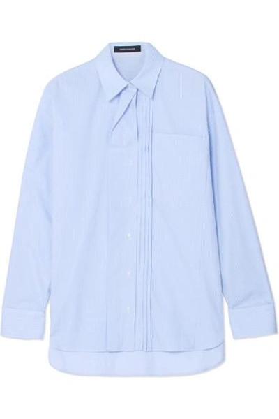 Shop Cedric Charlier Oversized Pintucked Striped Cotton-poplin Shirt In Light Blue