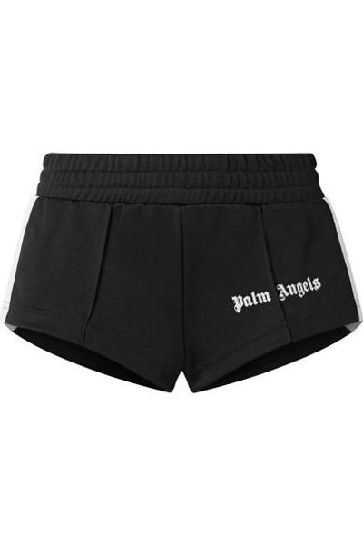 Shop Palm Angels Striped Satin-jersey Shorts In Black