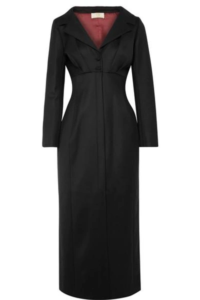 Shop Sara Battaglia Wool-blend Midi Dress In Black