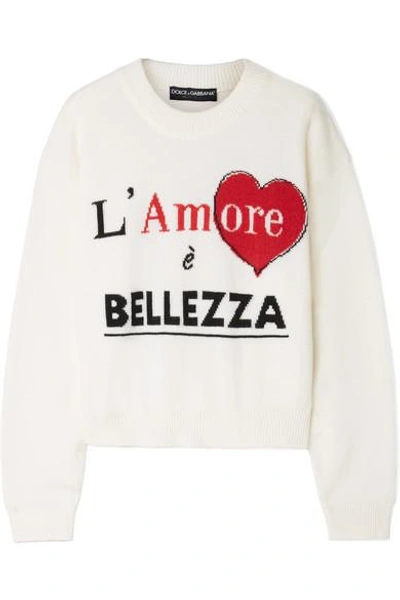 Shop Dolce & Gabbana Intarsia Cashmere Sweater In Ivory