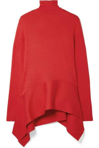 Shop Adeam Asymmetric Ribbed Silk-blend Sweater In Red