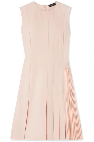 Shop Theory Pleated Crepe Mini Dress In Neutral