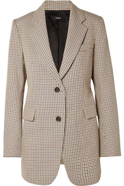 Shop Theory Houndstooth Cotton And Wool-blend Blazer In Gray