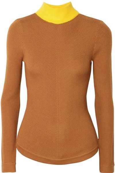 Shop Emilia Wickstead Harry Ribbed Wool Turtleneck Sweater In Brown
