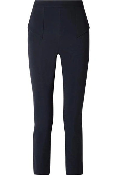 Shop Cushnie Et Ochs Cropped Paneled Stretch-crepe Slim-leg Pants In Midnight Blue