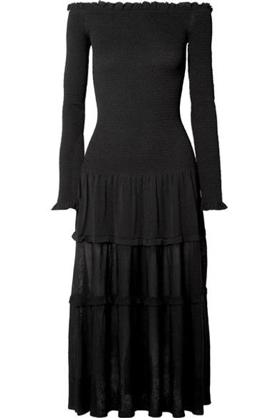Shop Altuzarra Vendaval Off-the-shoulder Ruffled Stretch-knit Midi Dress In Black