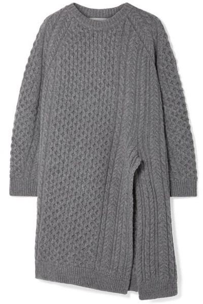 Shop Stella Mccartney Oversized Asymmetric Cable-knit Wool And Alpaca-blend Sweater In Gray